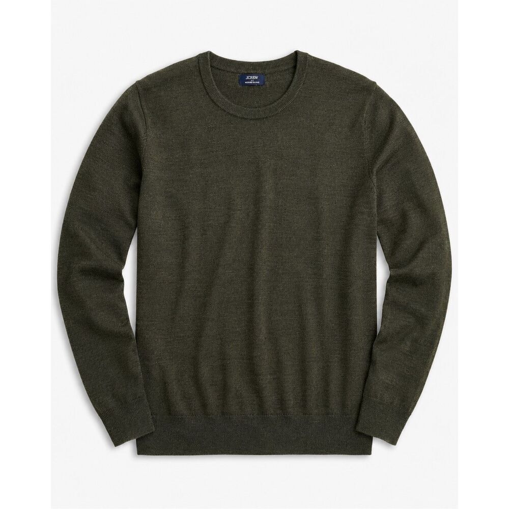 J.Crew Merino Wool Blend Crewneck Sweater Heather Dark Green Moss Small NWT